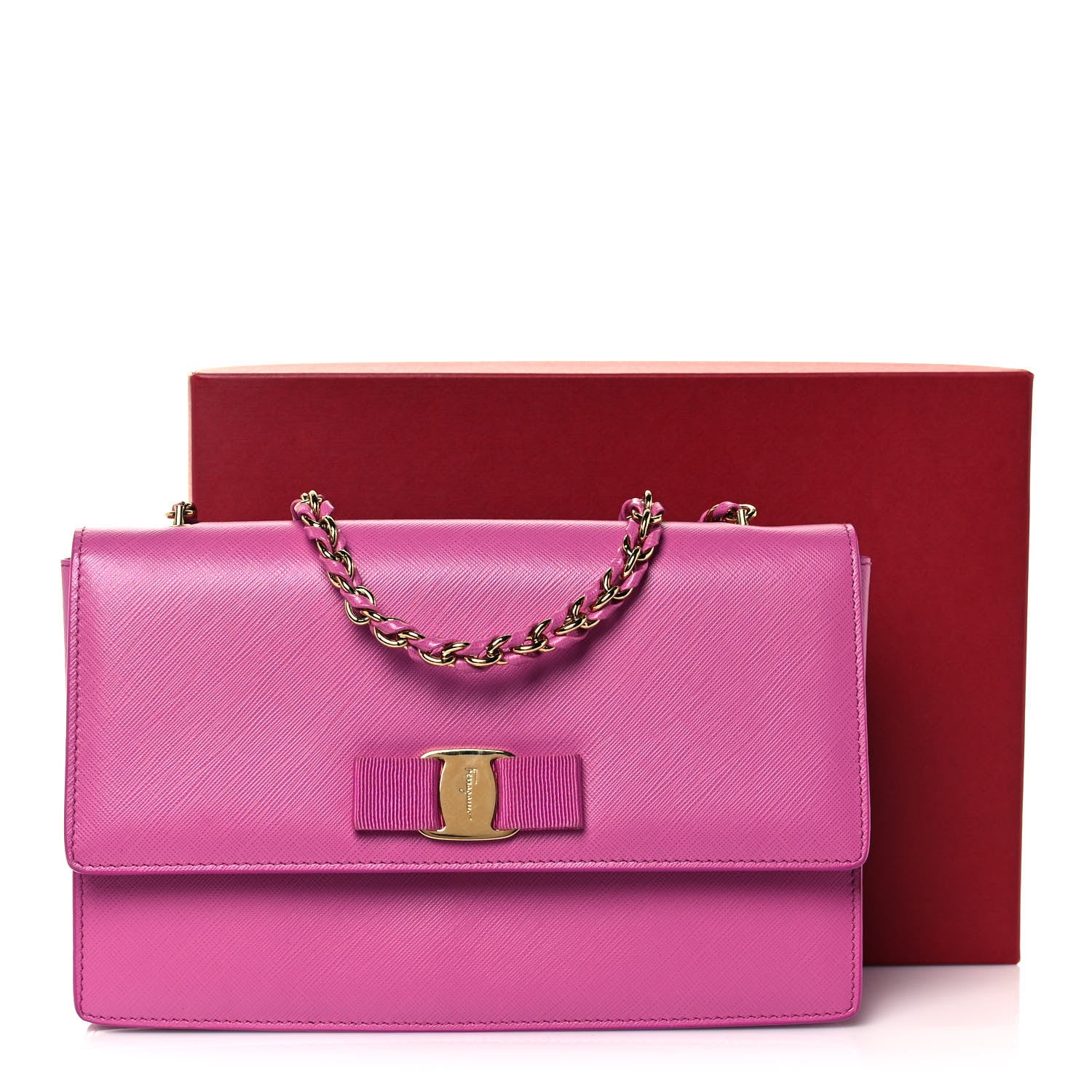 Salvatore Ferragamo Printed Calfskin Ginny Shoulder Bag Fuchsia 13 of 13