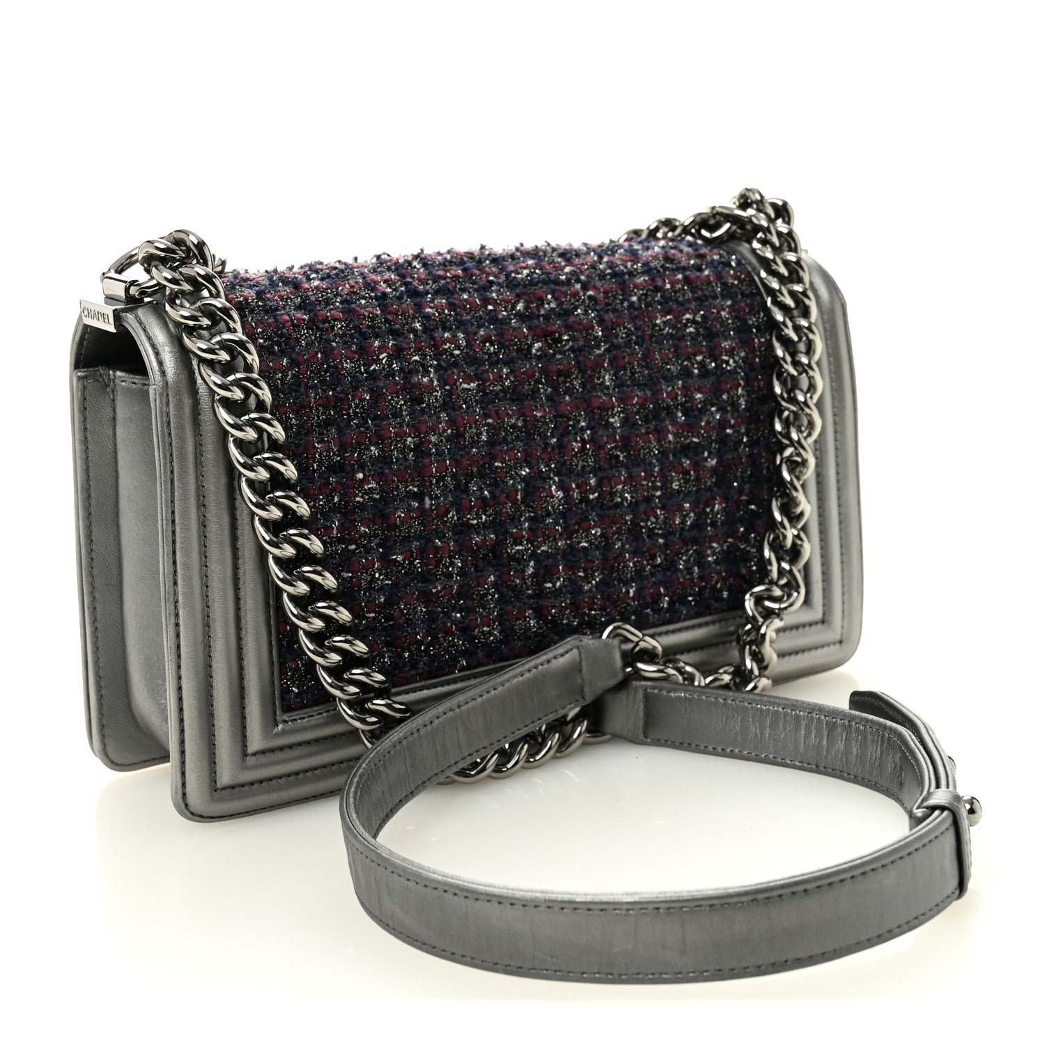 Chanel Tweed Metallic Lambskin Medium Boy Flap Silver 3 of 12