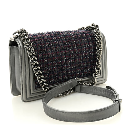 Chanel Tweed Metallic Lambskin Medium Boy Flap Silver 3 of 12