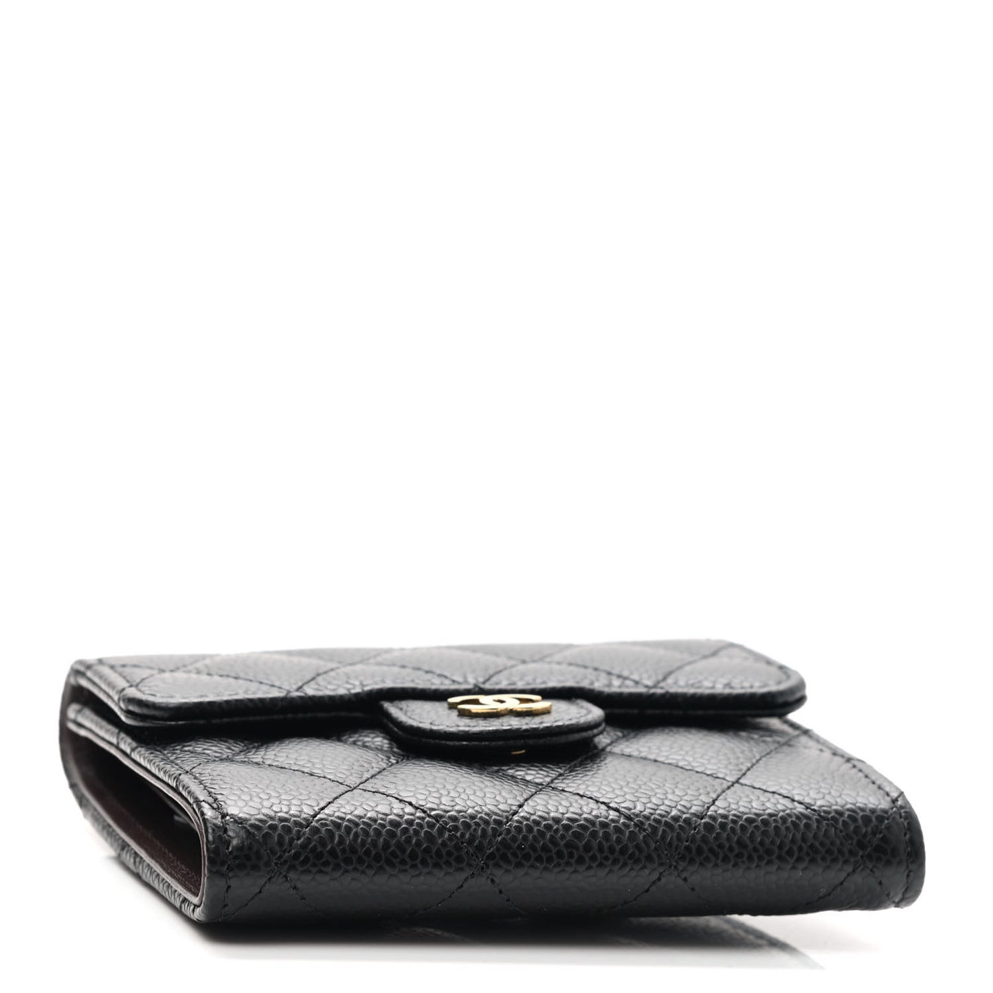 Caviar Quilted Compact Flap Wallet Black