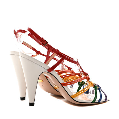 Gucci Calfskin Crystal GG Isa Ankle Strap Mid Heel Sandals 35 Multicolor 5 of 9