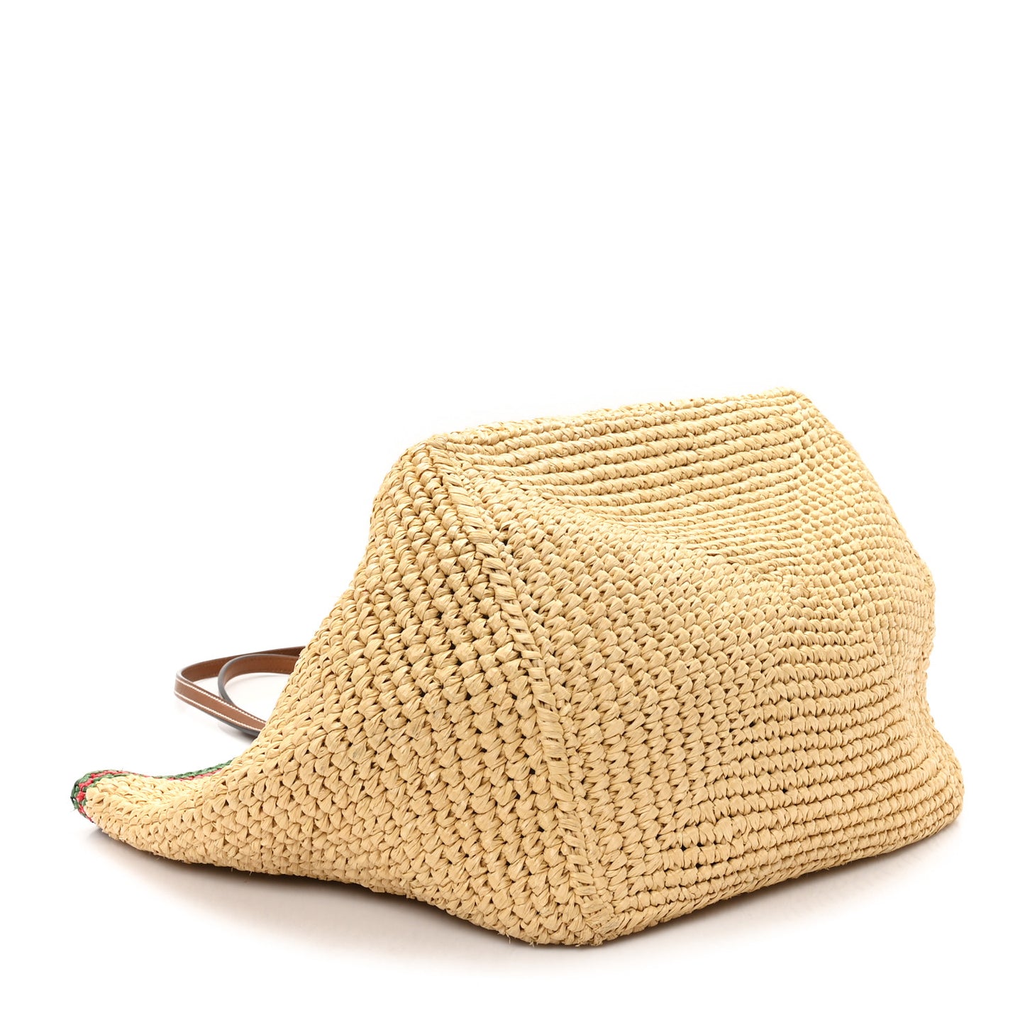 Raffia Woven Web Logo Medium Tote Bag Natural Brown