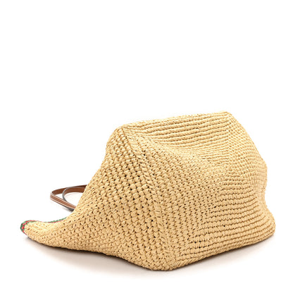 Gucci Raffia Woven Web Logo Medium Tote Bag Natural Brown 5 of 13