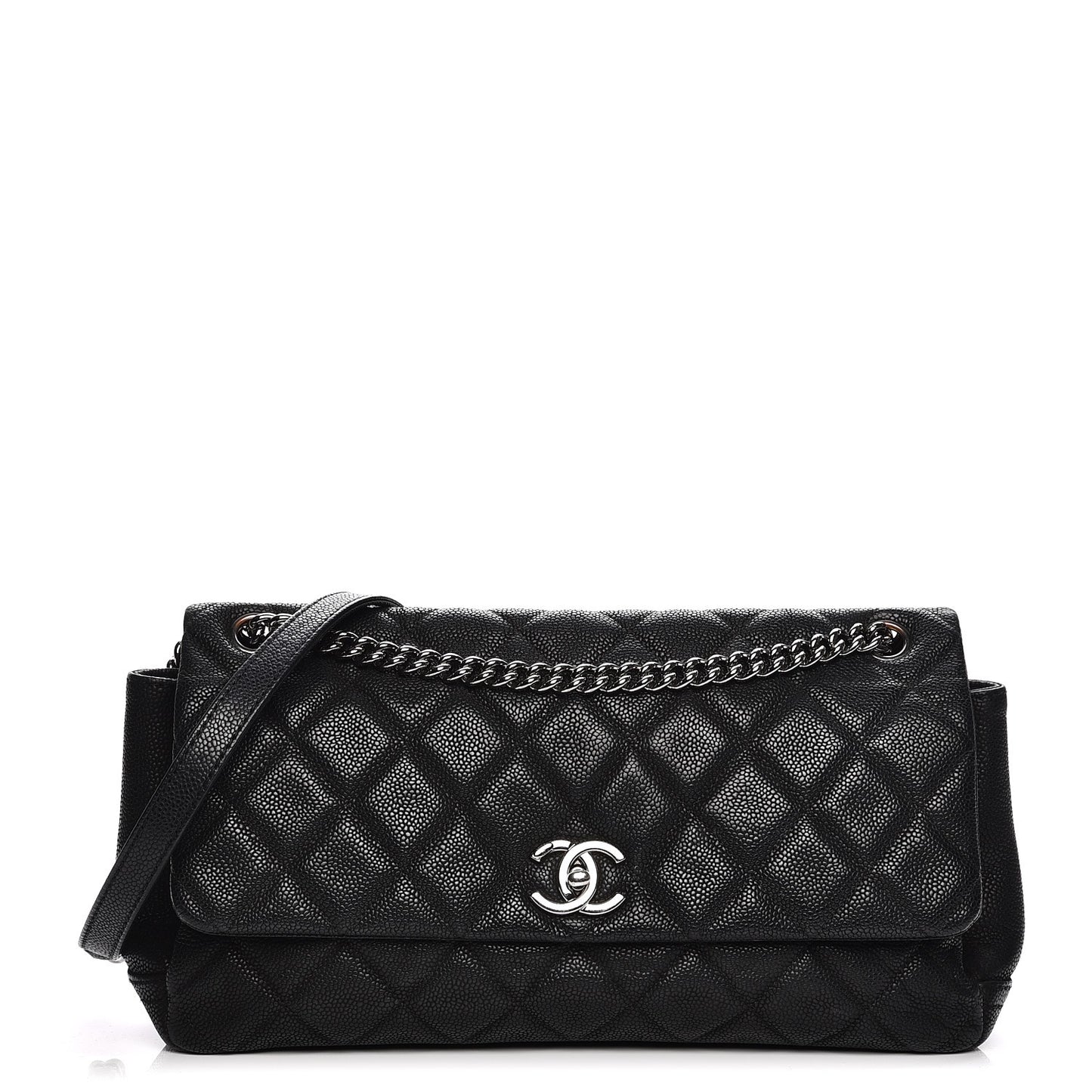 Iridescent Caviar Quilted Medium Lady Pearly Flap Black