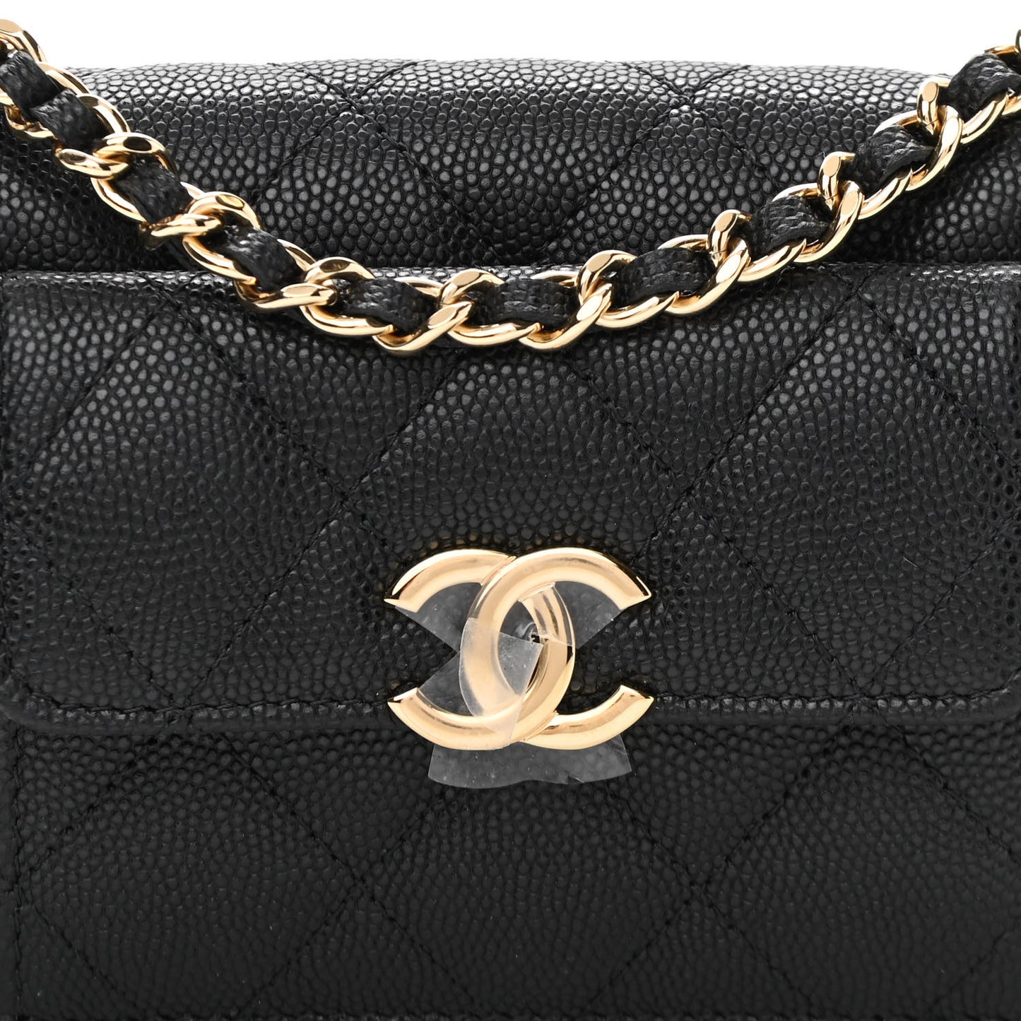 Caviar Quilted Pocket Twins Clutch With Chain Black