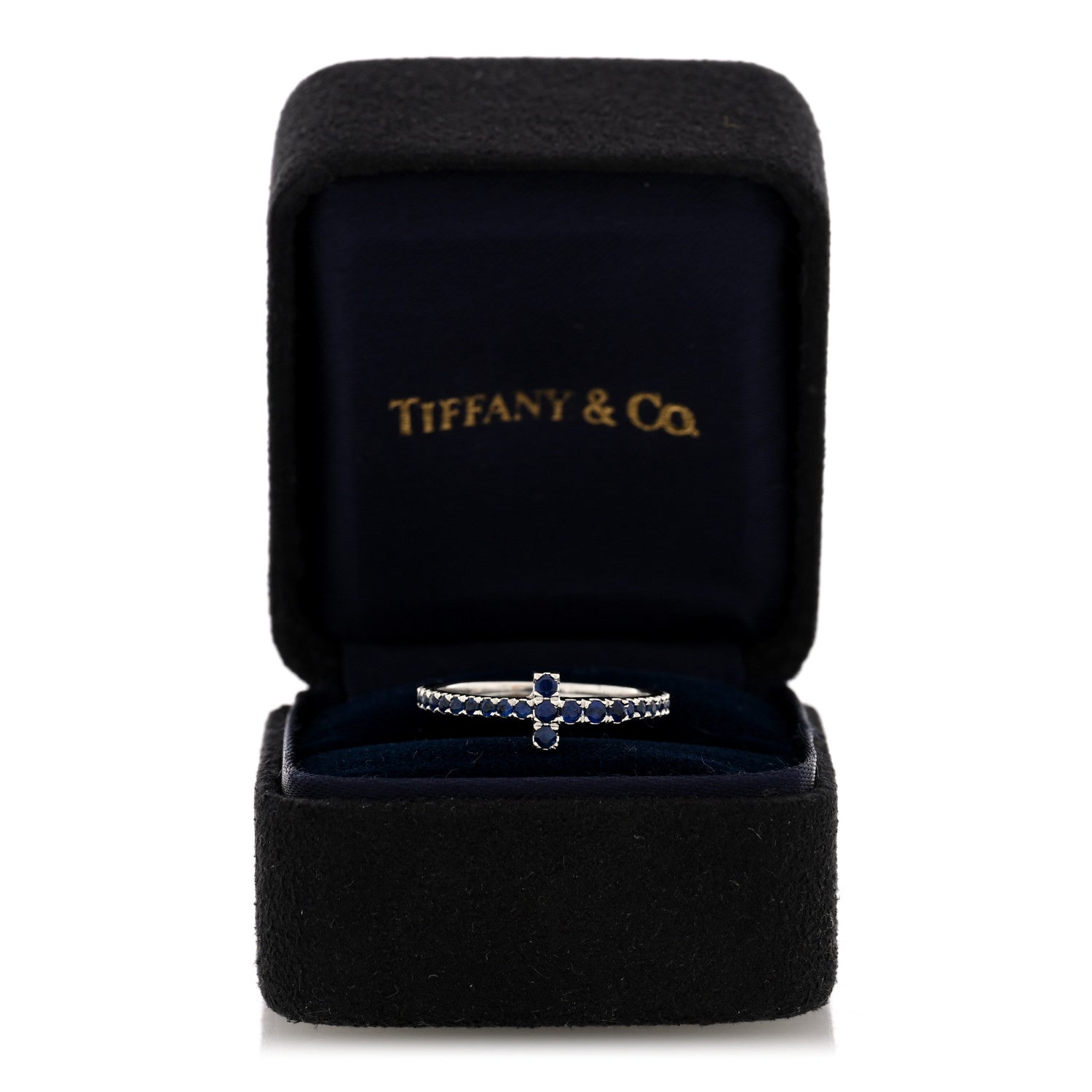 Tiffany 18K White Gold Blue Sapphire T Wire Pave Ring 52 6 5 of 5