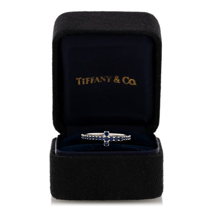 Tiffany 18K White Gold Blue Sapphire T Wire Pave Ring 52 6 5 of 5