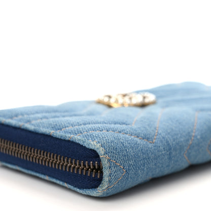 Gucci Denim Matelasse Pearly GG Marmont Zip Around Wallet Blue 7 of 9