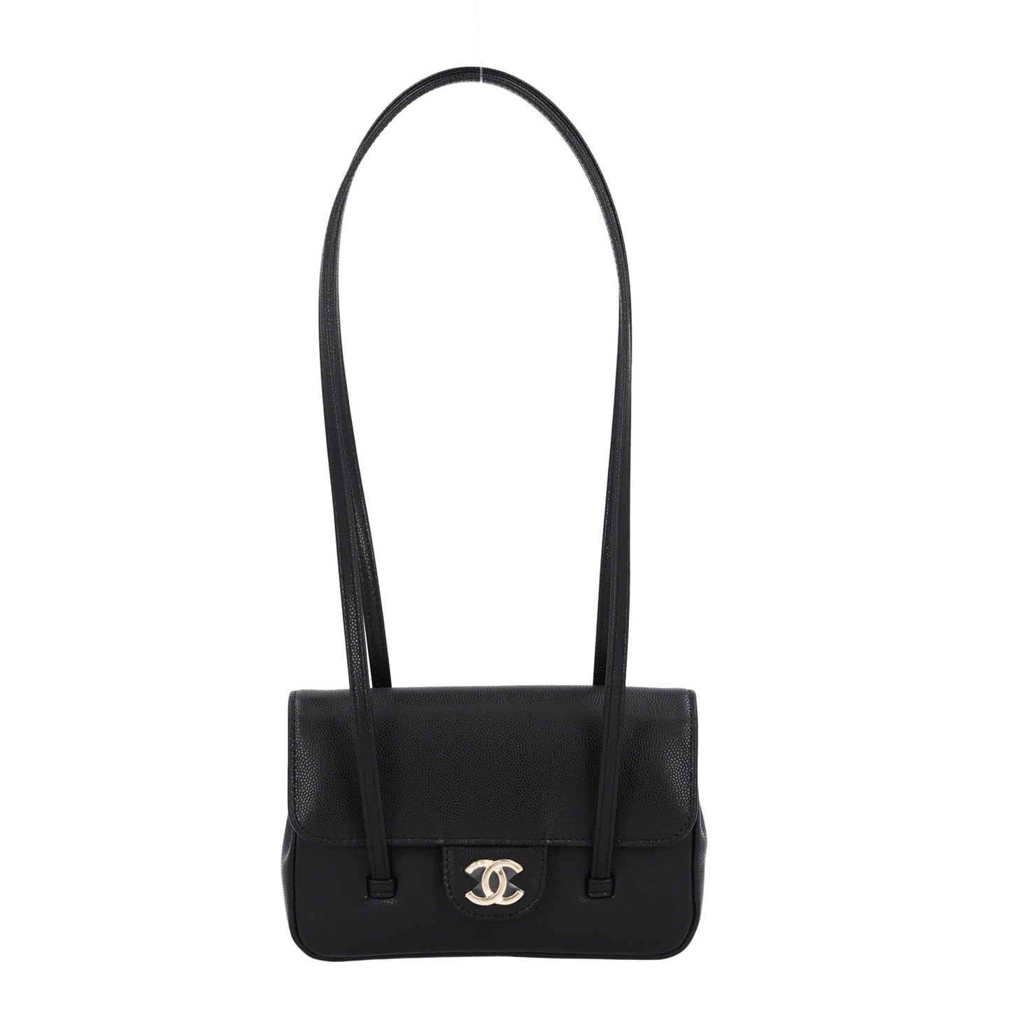Shiny Caviar Mini Preppy Coco Shoulder Bag Black
