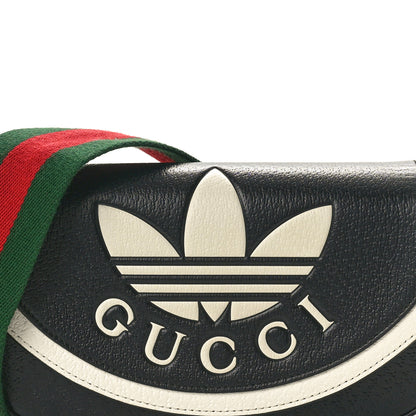 Gucci X ADIDAS Textured Dollar Calfskin Messenger Bag Black Off White 8 of 10