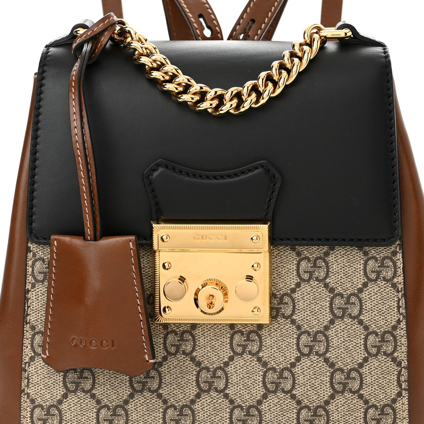 GG Supreme Monogram Calfskin Padlock Backpack Beige Cuir Black