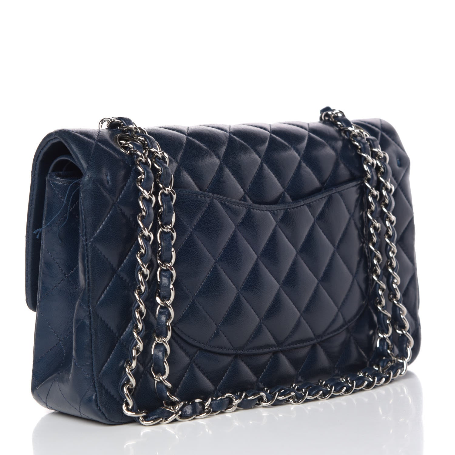 Chanel Lambskin Quilted Medium Double Flap Dark Blue 3 of 13