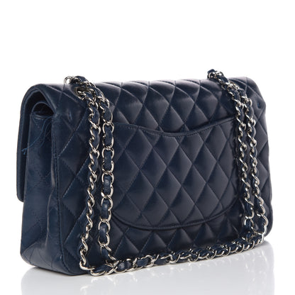 Chanel Lambskin Quilted Medium Double Flap Dark Blue 3 of 13
