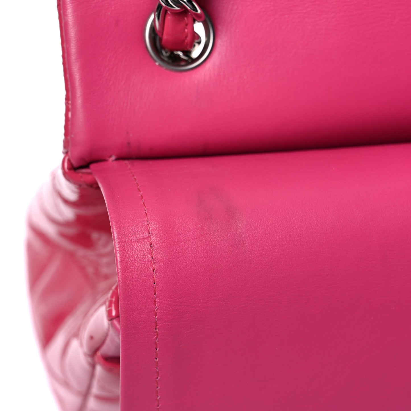 Patent Quilted Jumbo Double Flap Fuchsia