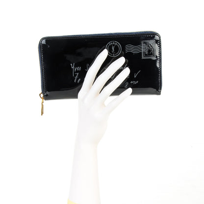 Saint Laurent Patent Y Mail Zip Around Wallet Marine 2 of 7