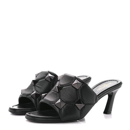 Valentino Garavani Nappa Quilted Monochrome Roman Stud 65mm Slide Sandals 35 Black 3 of 9
