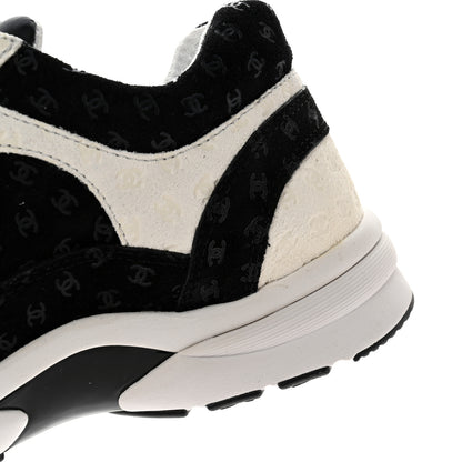 Chanel Nylon Suede Calfskin Printed CC Sneakers 39 White Black 11 of 12