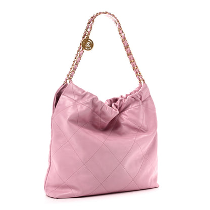 Chanel Shiny Calfskin Quilted Chanel 22 Drawstring Bag Pink 4 of 11