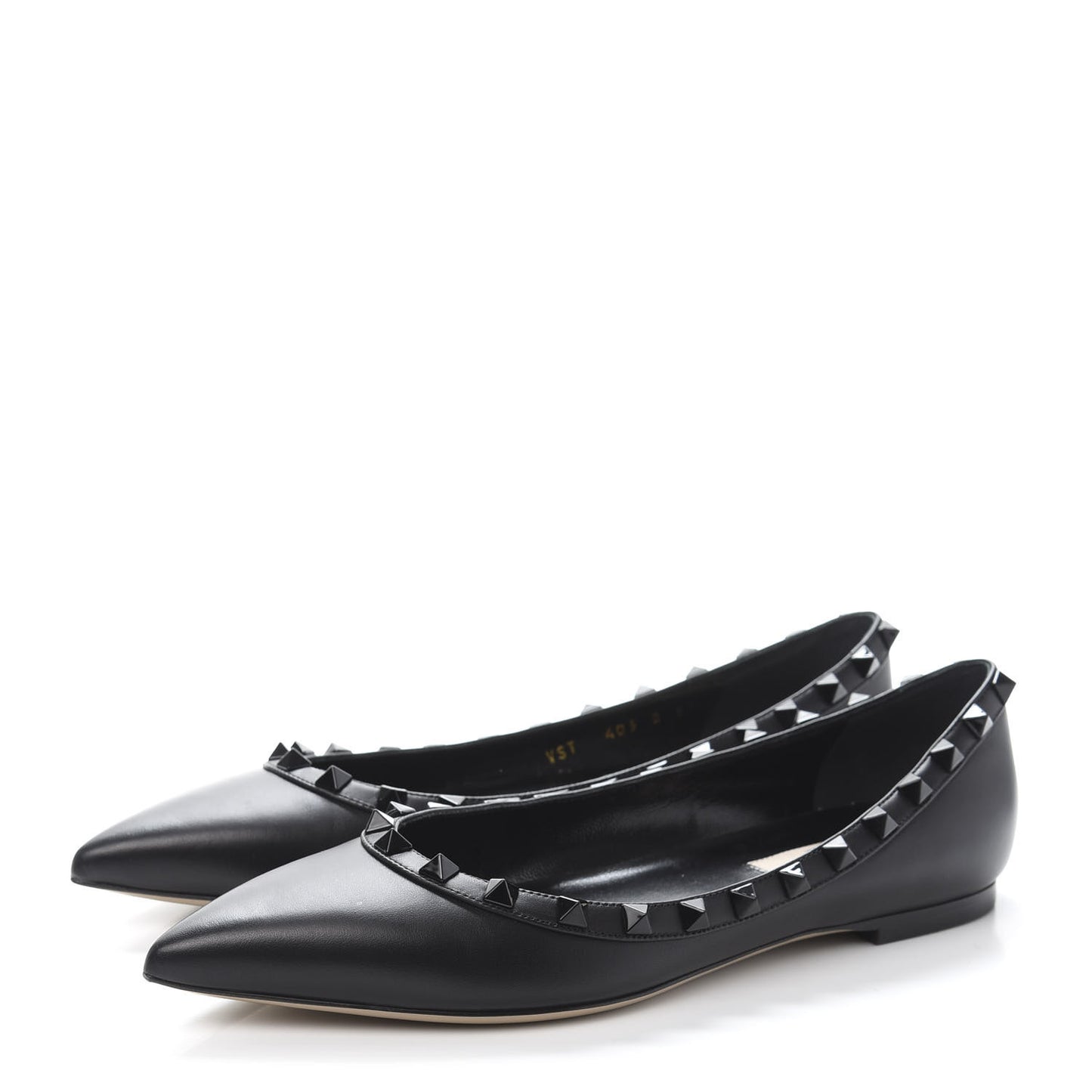 Calfskin Lacquered Monochrome Rockstud Ballerina Flats 37 Black