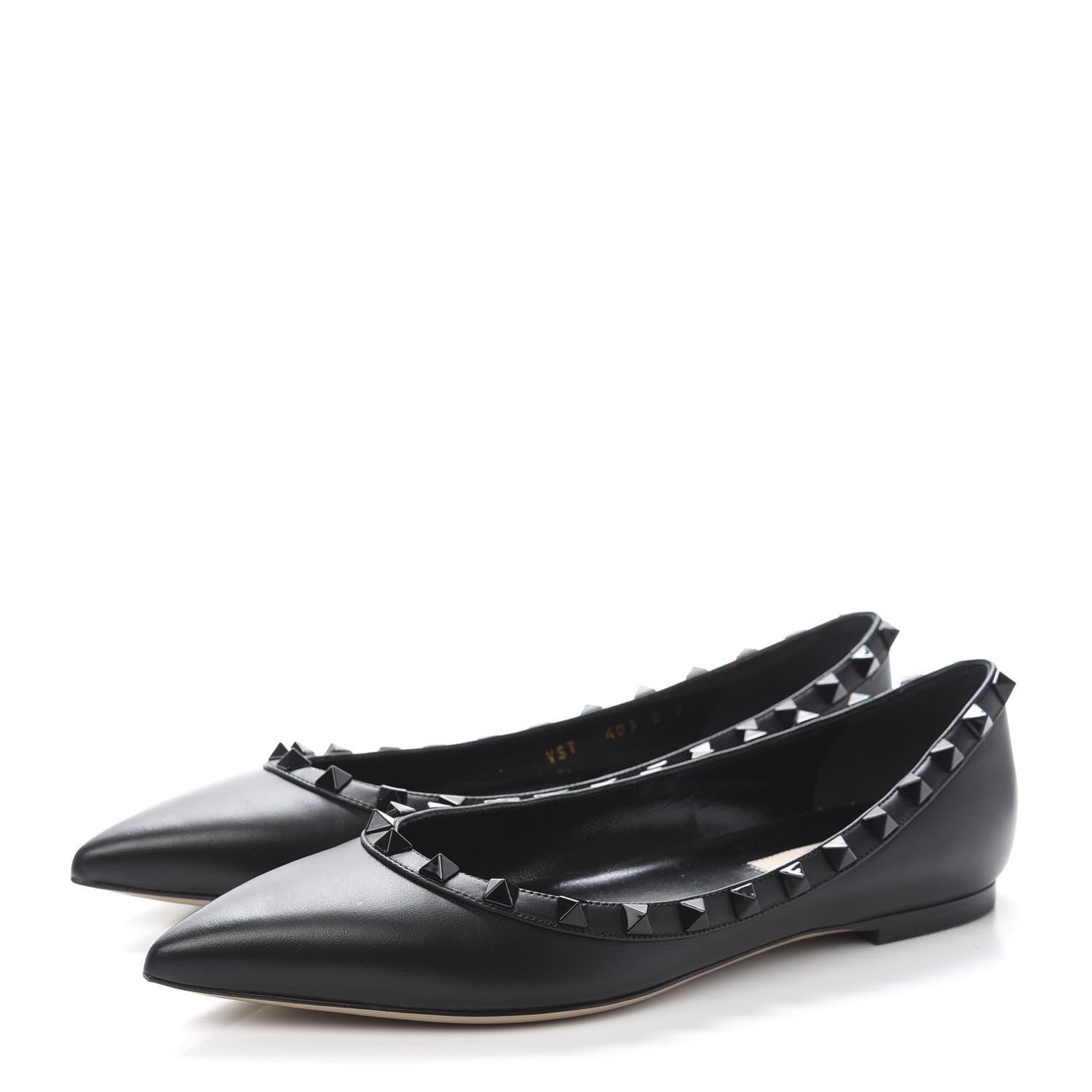 Valentino Garavani Calfskin Lacquered Monochrome Rockstud Ballerina Flats 37 Black 3 of 9