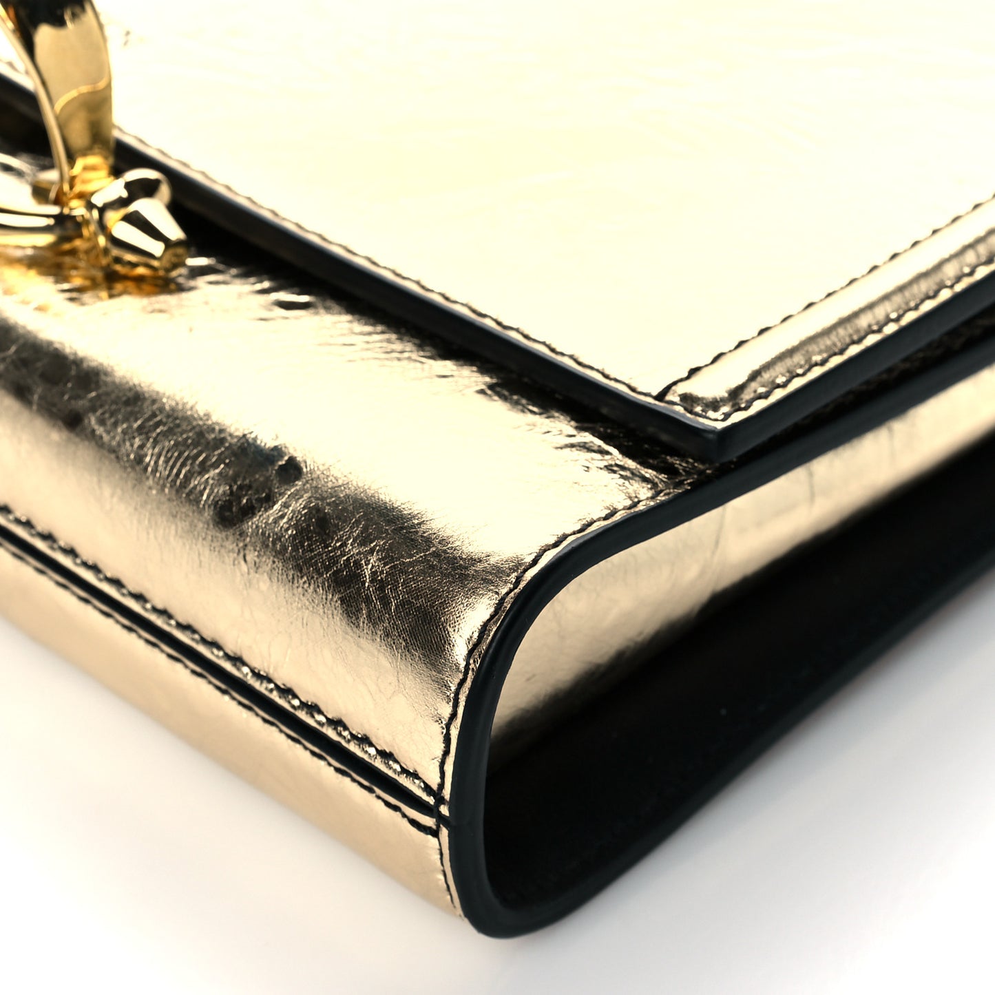 Metallic Crash Calfskin The Story Crossbody Bag Gold