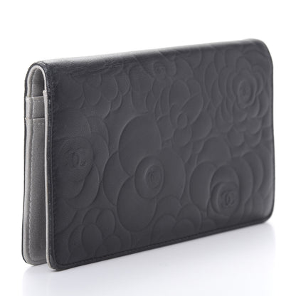 Chanel Lambskin Camellia Embossed Yen Wallet Black 3 of 11