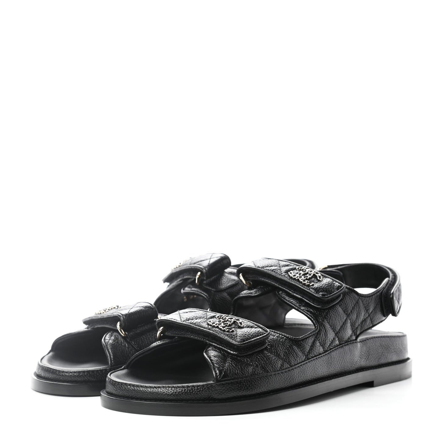 Grained Calfskin Velcro Dad Sandals 39.5 Black