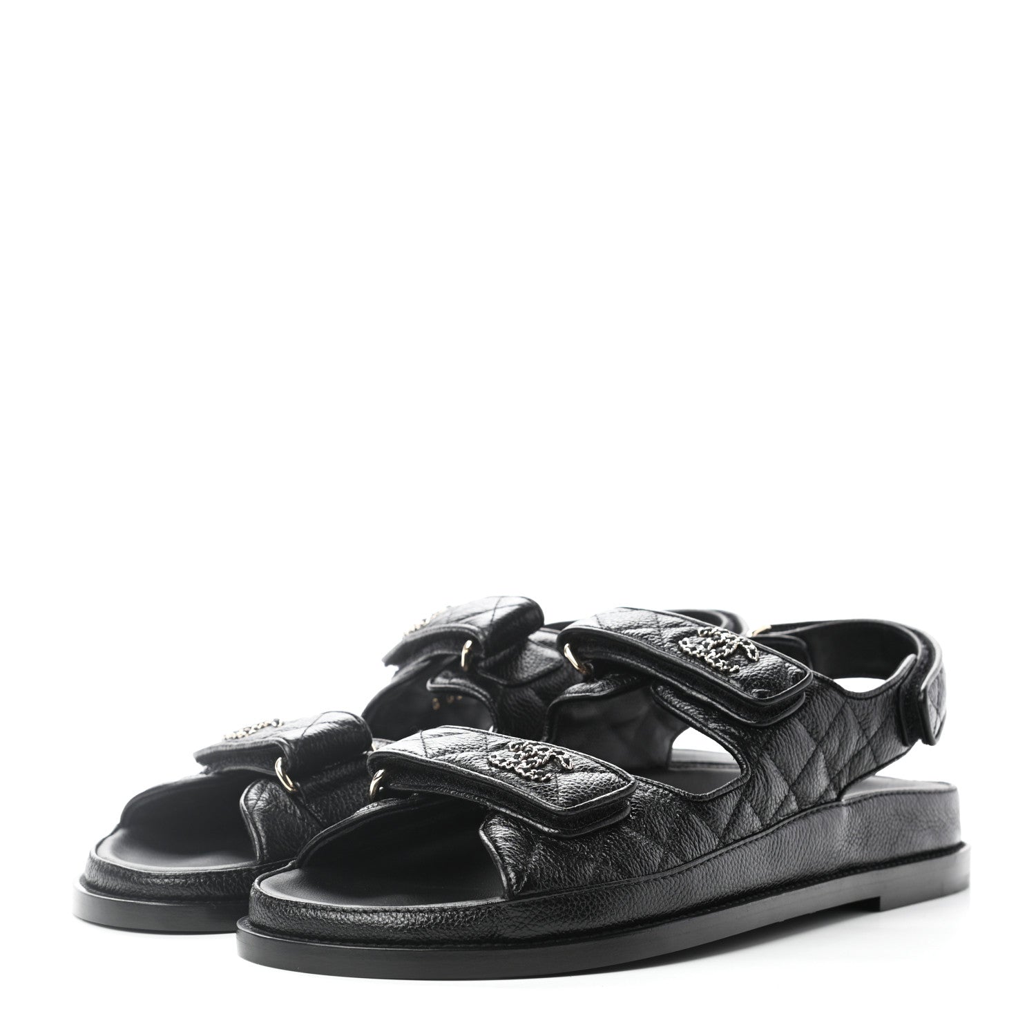 Chanel Grained Calfskin Velcro Dad Sandals 39.5 Black 3 of 8