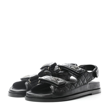 Chanel Grained Calfskin Velcro Dad Sandals 39.5 Black 3 of 8
