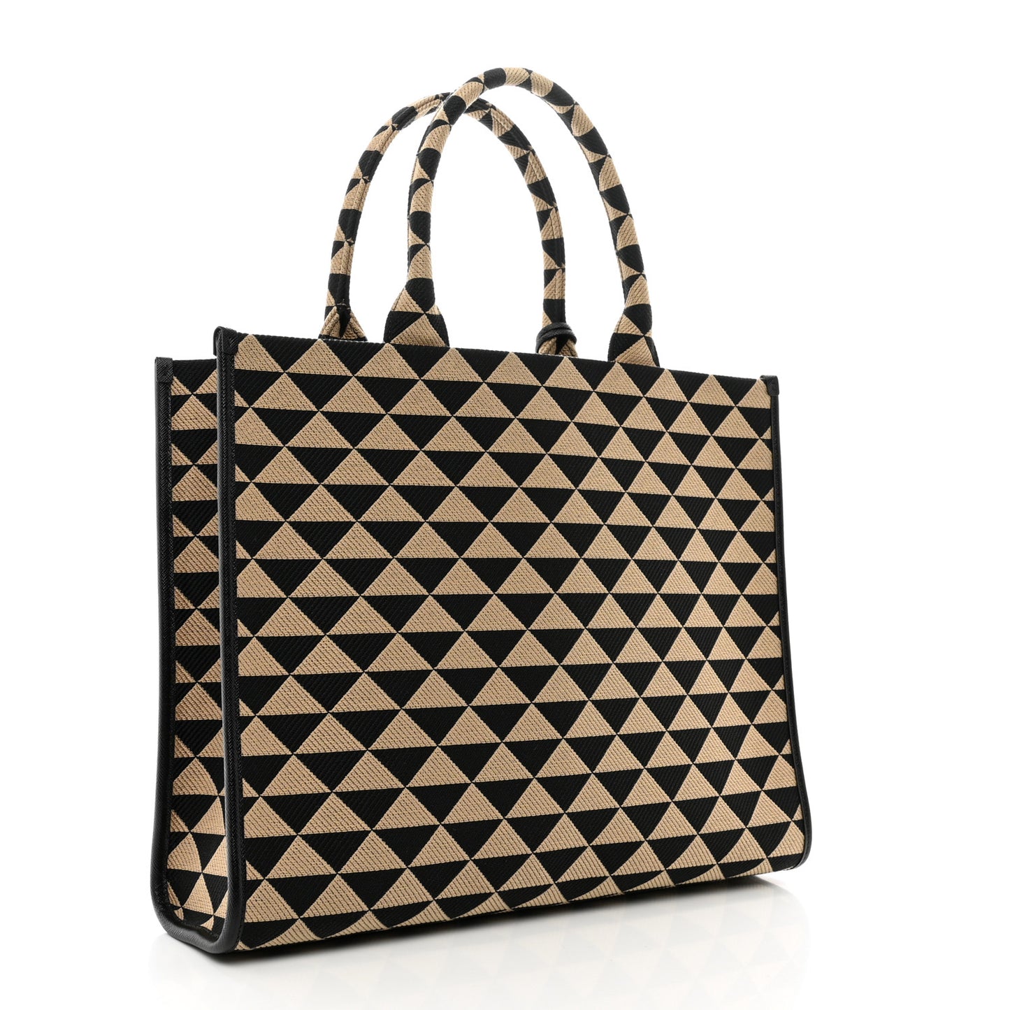 Jacquard Saffiano Triangolo Symbole Embroidered Large Tote Black Corda