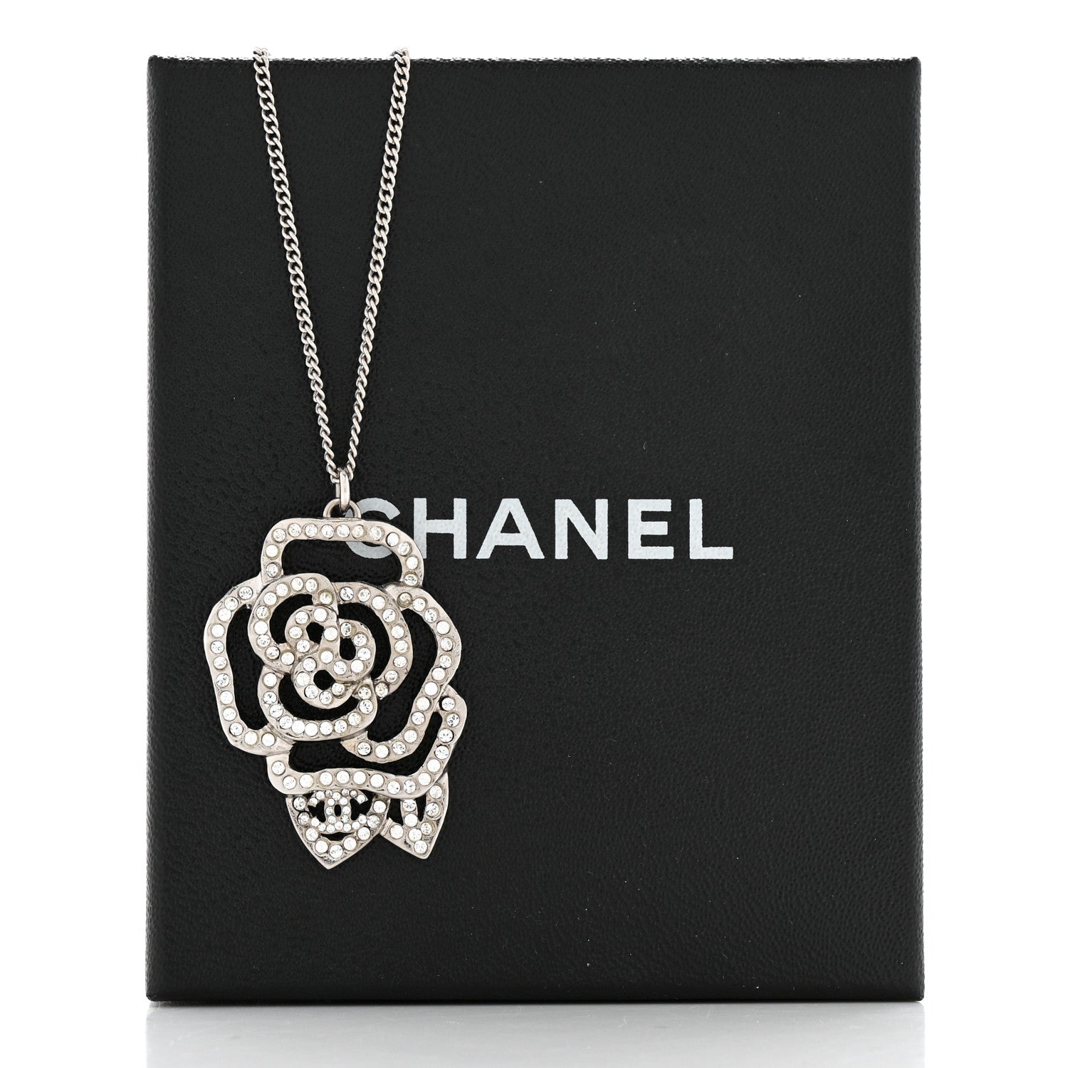 Chanel Crystal CC Camellia Necklace Silver 6 of 6