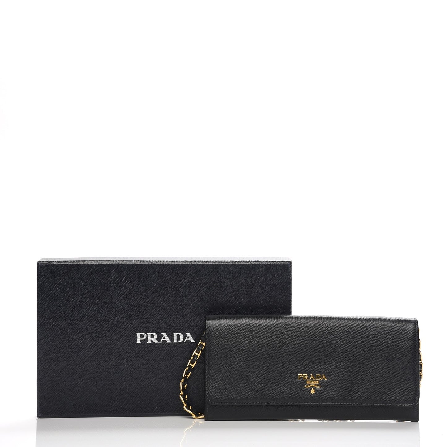 Saffiano Metal Oro Chain Wallet Nero Black