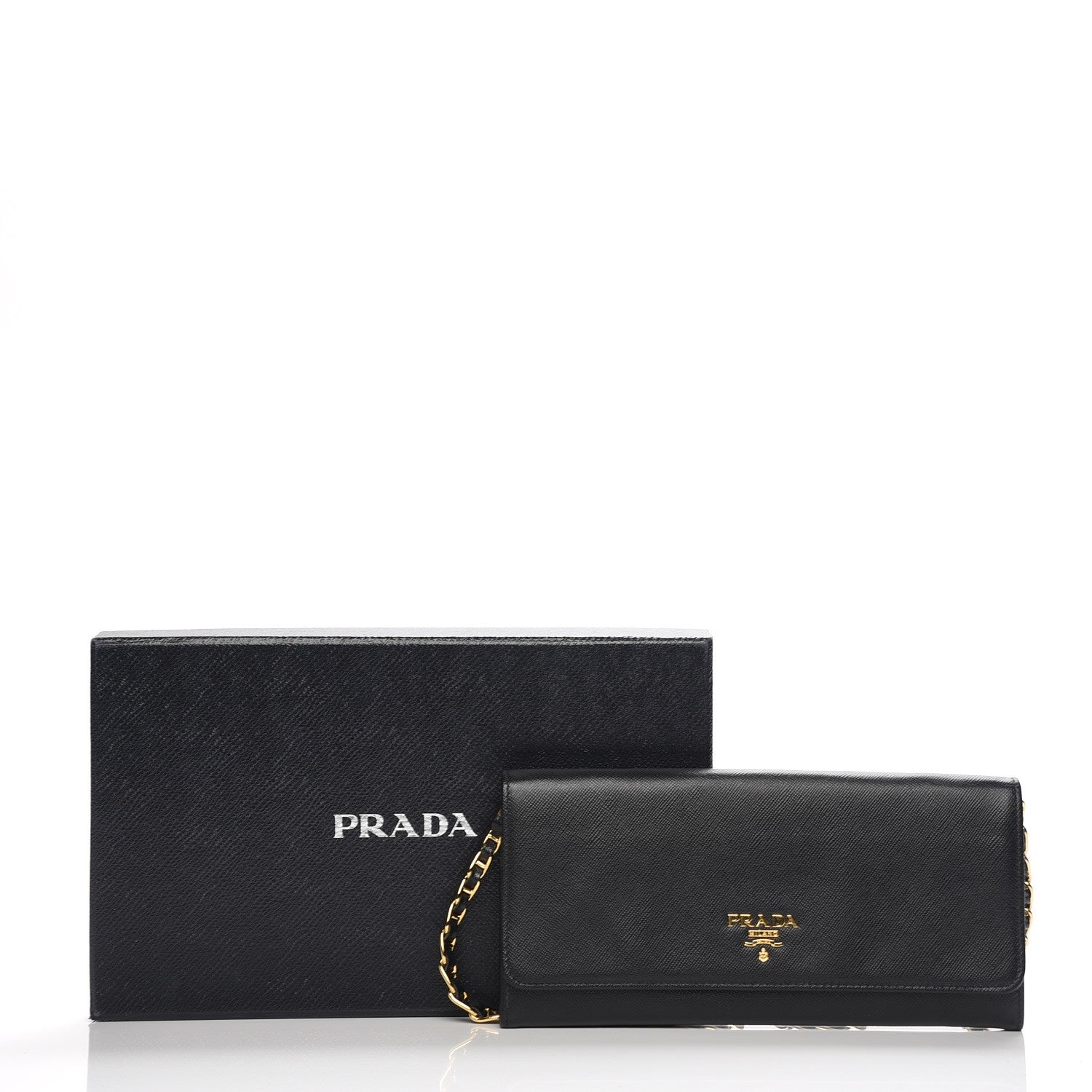 Prada Saffiano Metal Oro Chain Wallet Nero Black 9 of 9