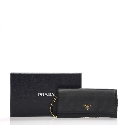 Prada Saffiano Metal Oro Chain Wallet Nero Black 9 of 9