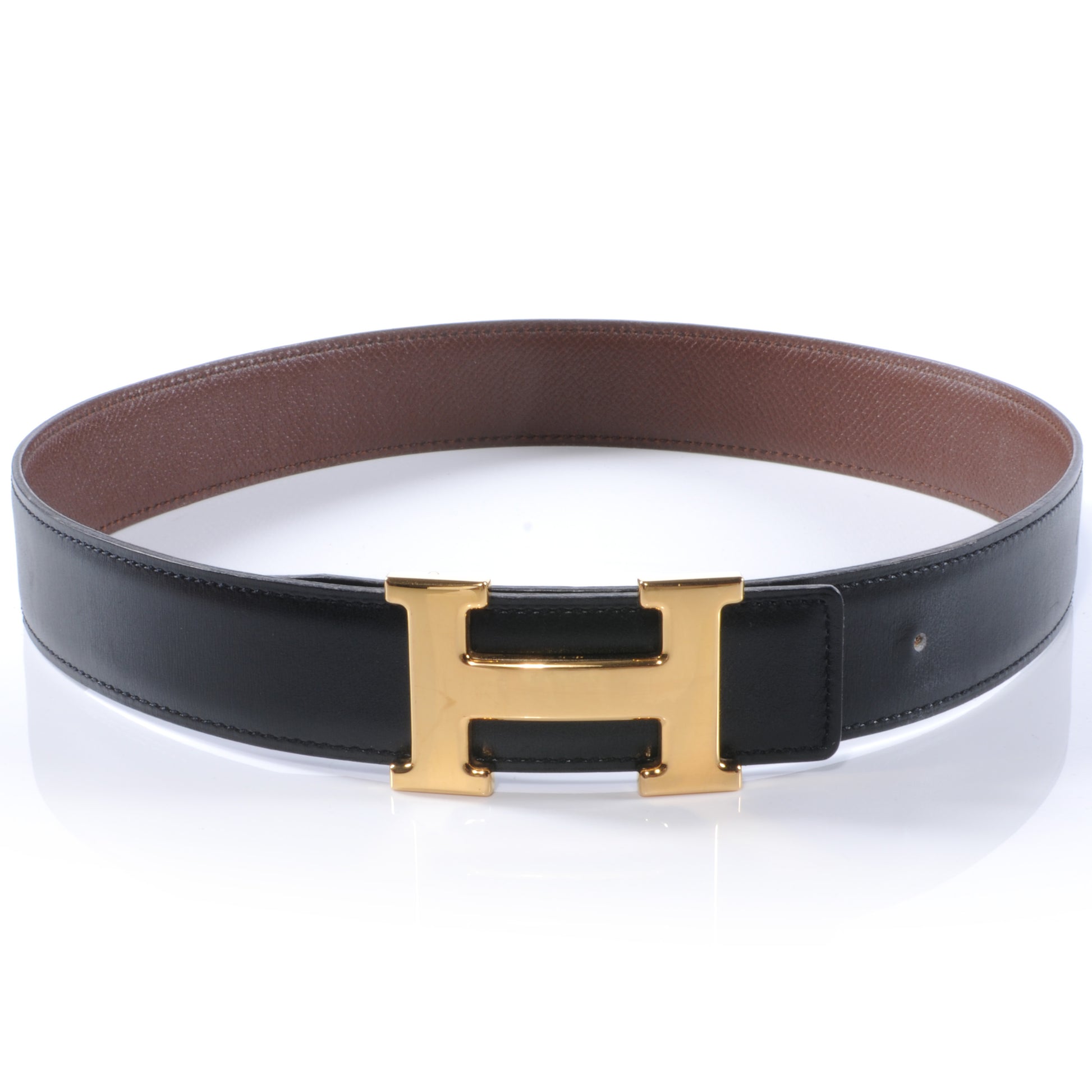 Hermes Box Courchevel Reversible Constance H Belt Noir and Chocolate 65 1 of 3