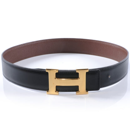 Hermes Box Courchevel Reversible Constance H Belt Noir and Chocolate 65 1 of 3