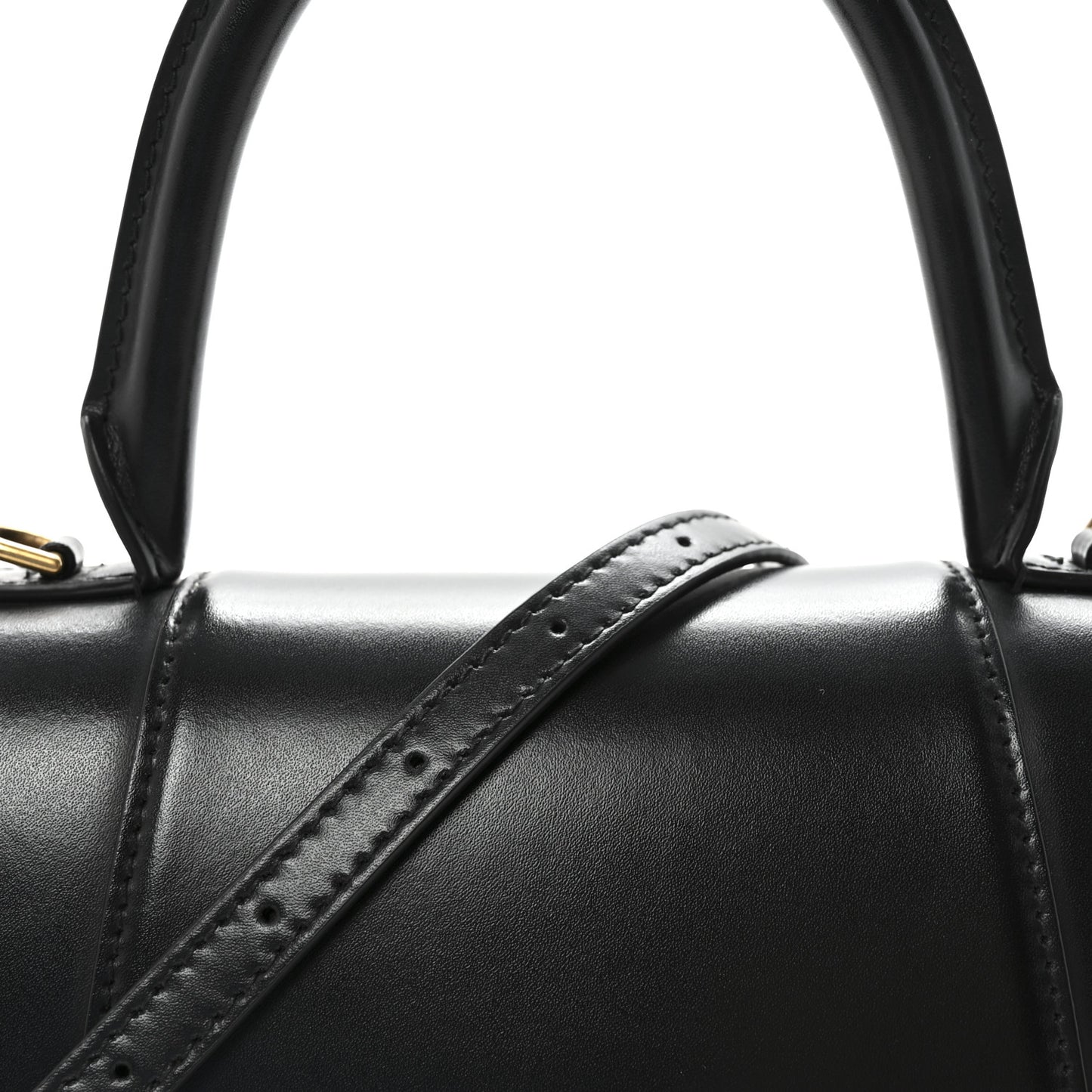 Shiny Box Calfskin Small Hourglass Top Handle Bag Black