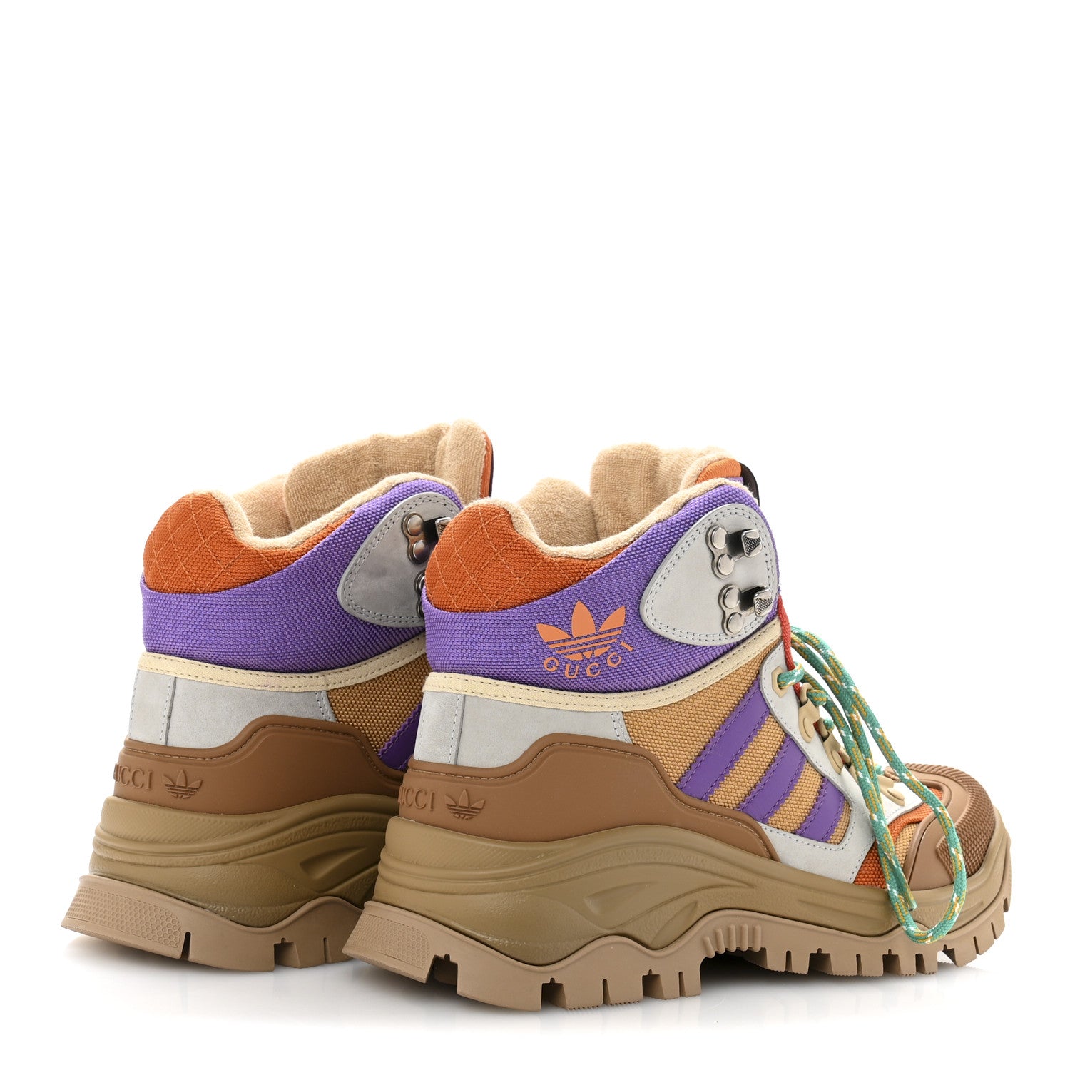 Gucci X ADIDAS Mesh Technical Canvas Suede Womens Lace Up Boots 37 Brown Purple 5 of 10