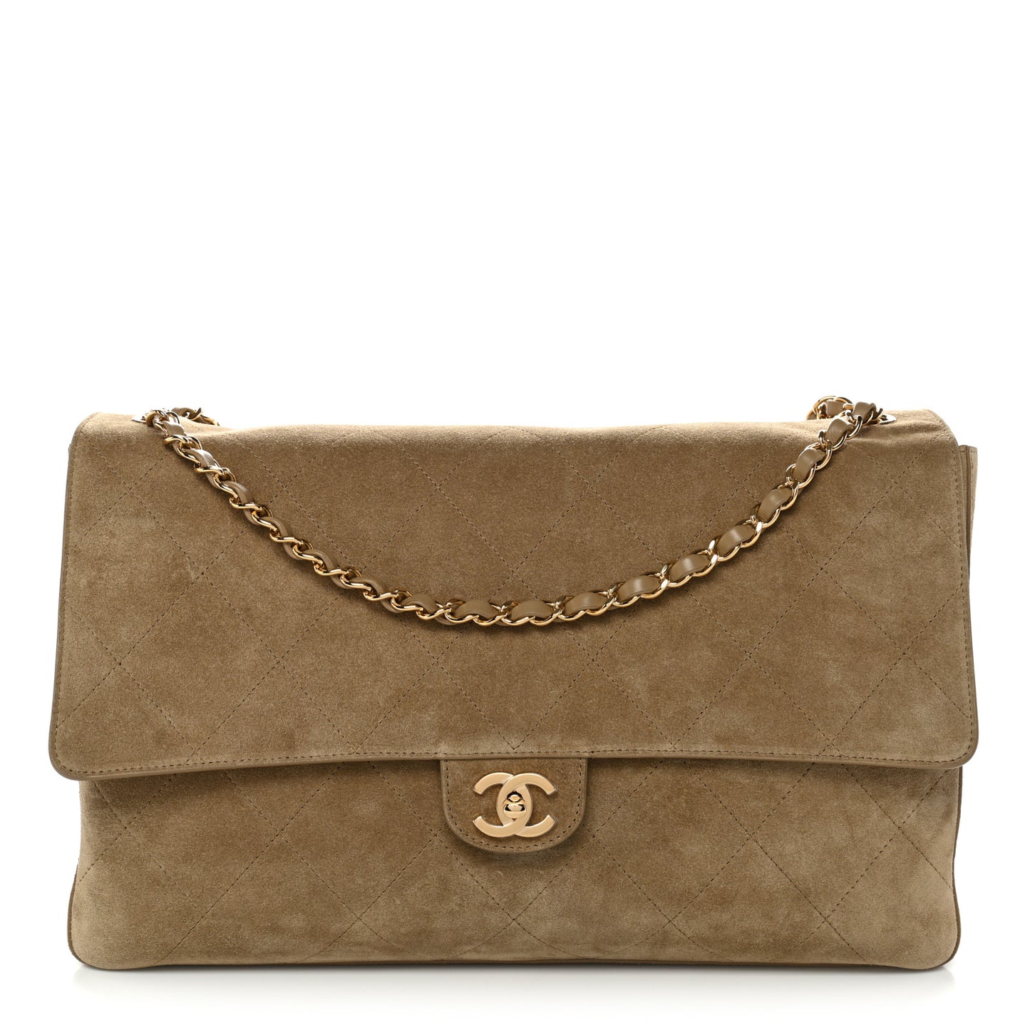 Suede Calfskin Souplissimo Maxi Flap Dark Beige