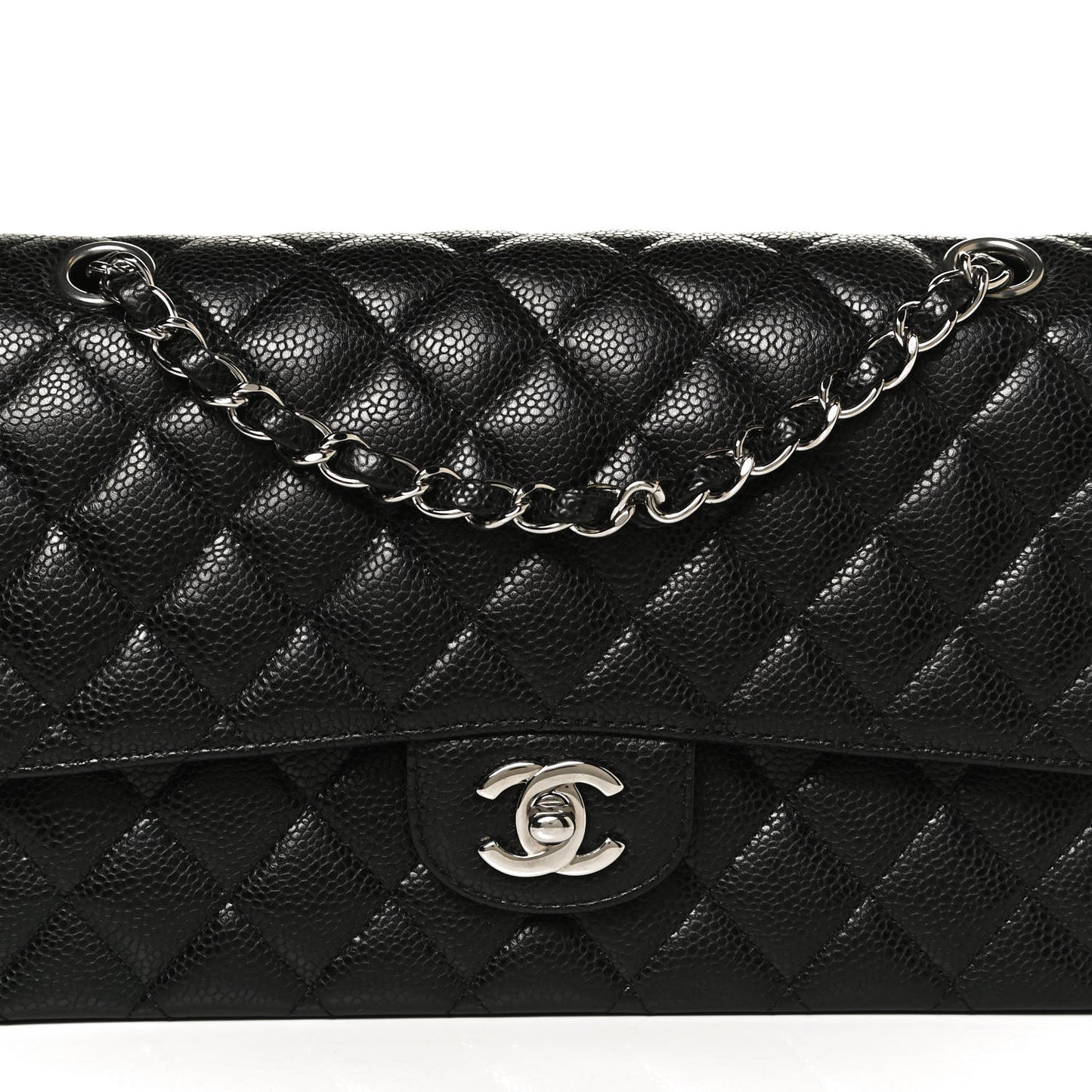 Caviar Quilted Medium Double Flap Black