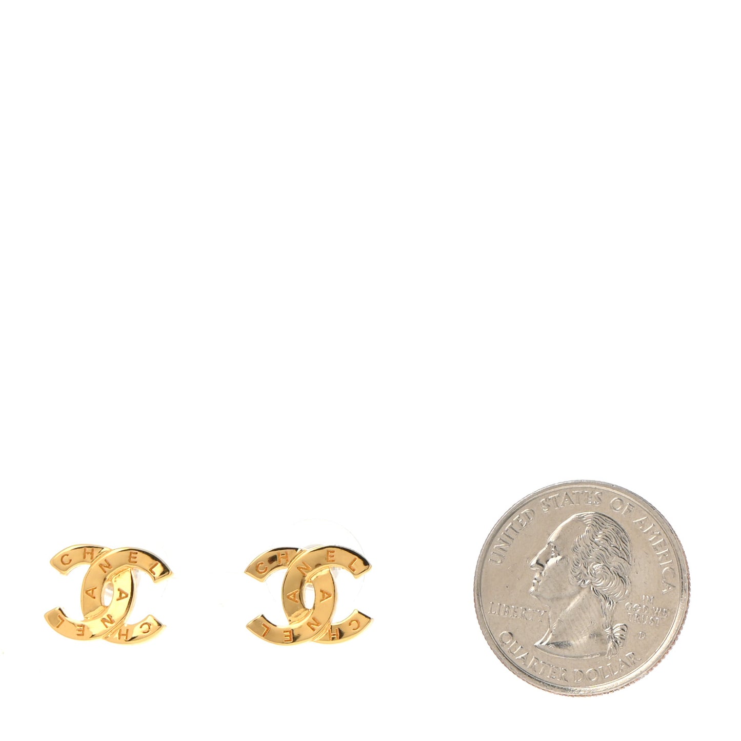 Metal CC Paris Button Stud Earrings Gold