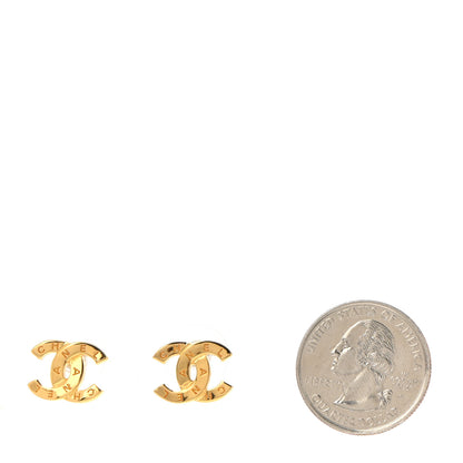 Chanel Metal CC Paris Button Stud Earrings Gold 2 of 5