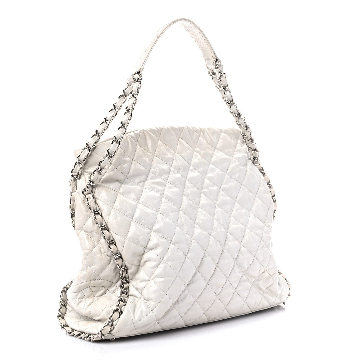Chanel Glazed Calfskin Quilted Large Chain Me Hobo Dark White 3 of 21