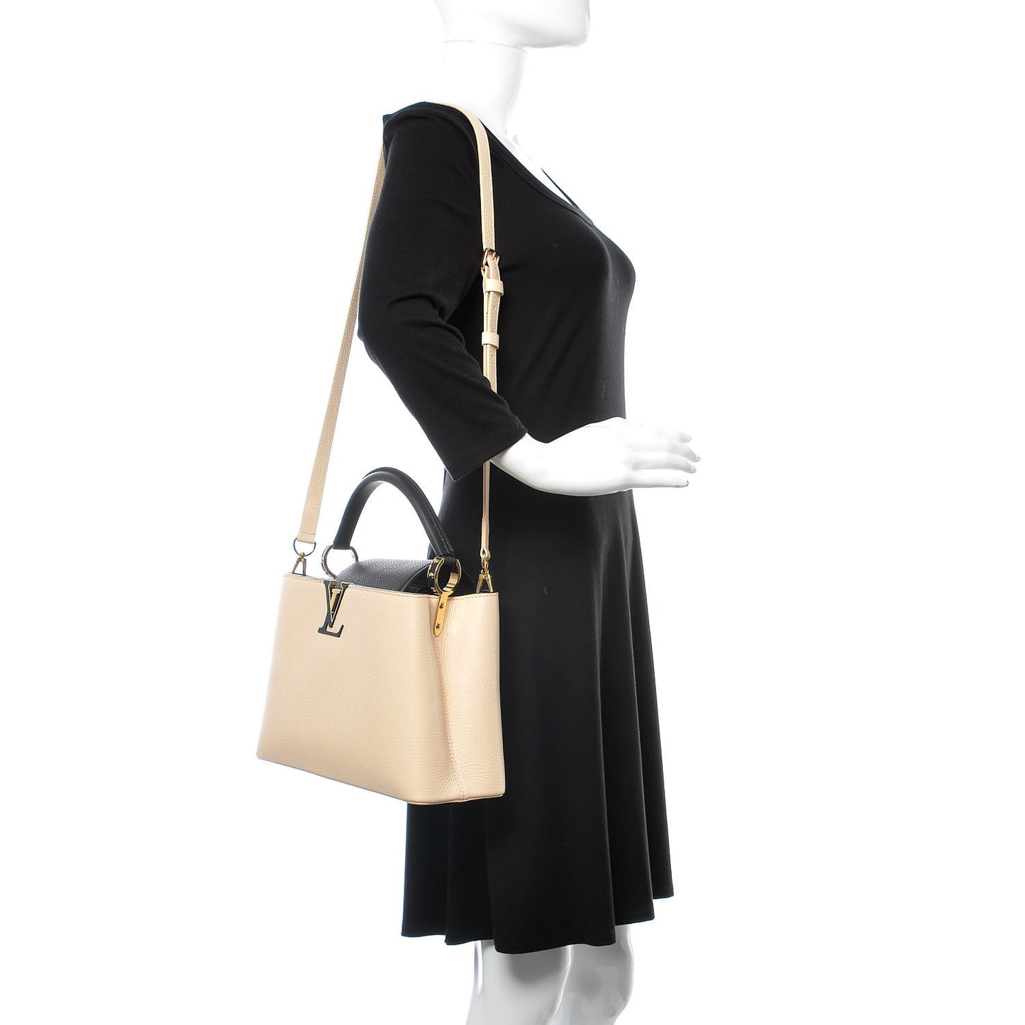 Taurillon Capucines PM Beige Black