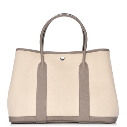 Hermes Toile Chevron Vache Country Garden Party Tote 36 MM Gris Asphalt Craie 1 of 8