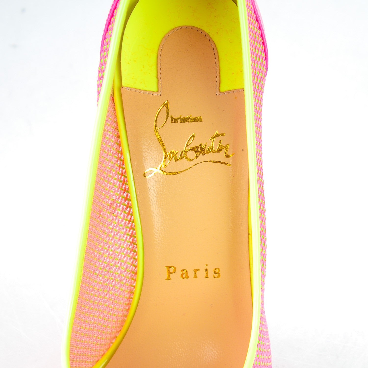 Christian Louboutin Lace Patent Raphia Follies 100 Pumps 37 Shocking Pink 8 of 9