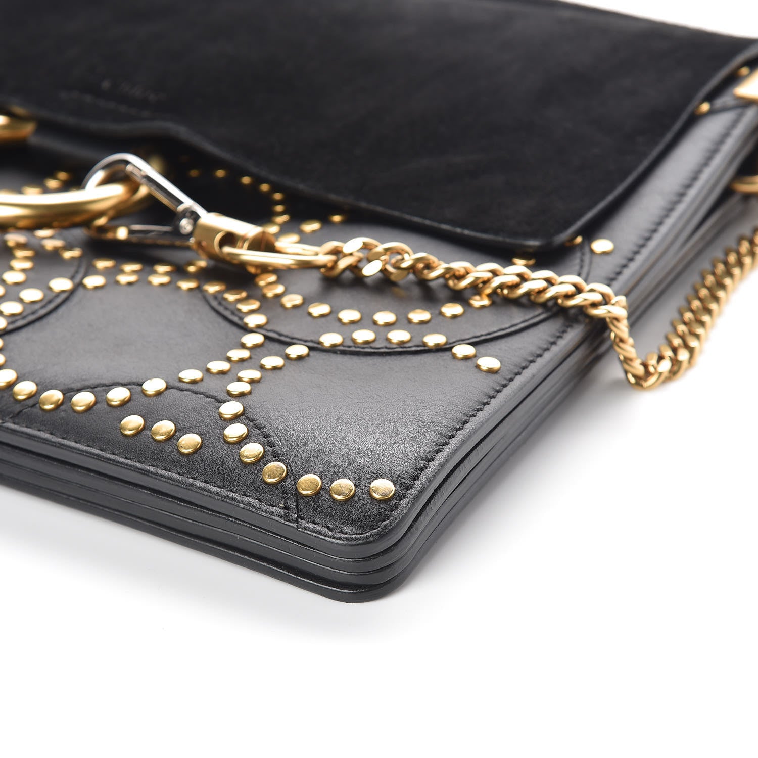 Chloe Calfskin Suede Studded Medium Faye Shoulder Bag Black 9 of 9
