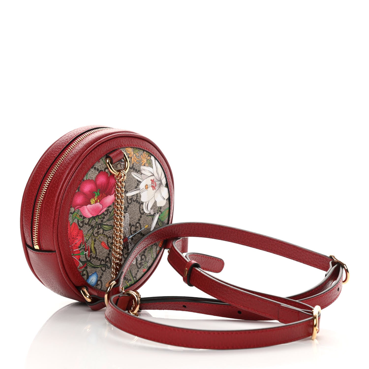 Gucci GG Supreme Monogram Web Flora Mini Ophidia Round Backpack Red 3 of 10