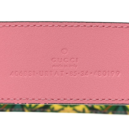 Gucci Supreme Canvas Textured Dollar Calfskin Pineapple Rose Double G 40mm Belt 85 34 Yellow Green Butter Pink 3 of 8