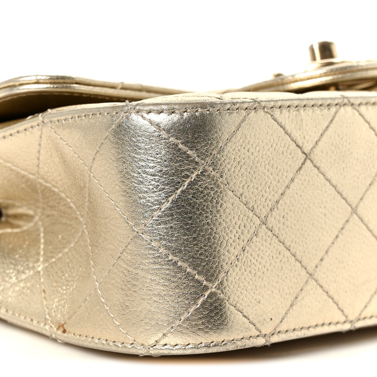 Metallic Caviar Quilted Mini Rectangular CC Slide Flap Light Gold
